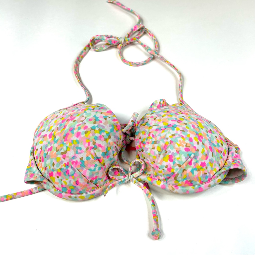 Y2k Victorias Secret 34a Fabulous Bikini Top Padded Confetti Pink Yellow #0914